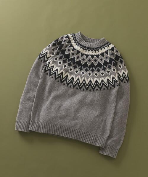 ITEMS URBANRESEARCH（アイテムズ アーバンリサーチ）の「真冬の正解 求心柄 モール ニット（ニット/セーター・メンズ・ホワイト/ネイビー/ブラック/グレー・LARGE/MEDIUM）」の3枚目の写真