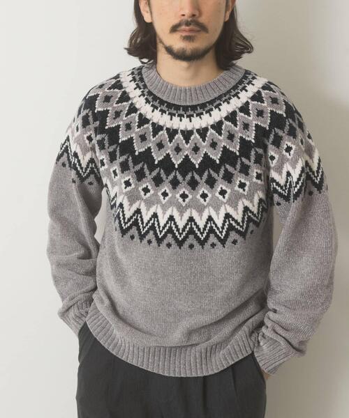 ITEMS URBANRESEARCH（アイテムズ アーバンリサーチ）の「真冬の正解 求心柄 モール ニット（ニット/セーター・メンズ・ホワイト/ネイビー/ブラック/グレー・LARGE/MEDIUM）」の7枚目の写真