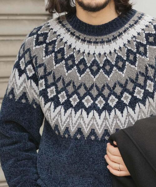 ITEMS URBANRESEARCH（アイテムズ アーバンリサーチ）の「真冬の正解 求心柄 モール ニット（ニット/セーター・メンズ・ホワイト/ネイビー/ブラック/グレー・LARGE/MEDIUM）」の14枚目の写真