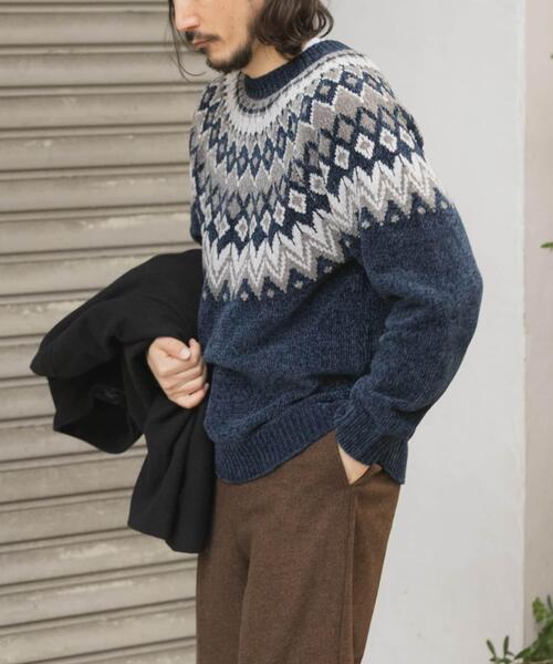 ITEMS URBANRESEARCH（アイテムズ アーバンリサーチ）の「真冬の正解 求心柄 モール ニット（ニット/セーター・メンズ・ホワイト/ネイビー/ブラック/グレー・LARGE/MEDIUM）」の15枚目の写真