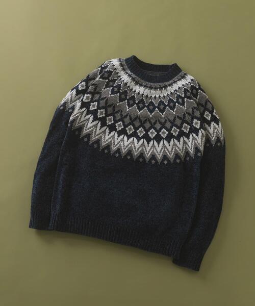 ITEMS URBANRESEARCH（アイテムズ アーバンリサーチ）の「真冬の正解 求心柄 モール ニット（ニット/セーター・メンズ・ホワイト/ネイビー/ブラック/グレー・LARGE/MEDIUM）」の17枚目の写真