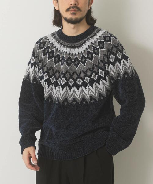 ITEMS URBANRESEARCH（アイテムズ アーバンリサーチ）の「真冬の正解 求心柄 モール ニット（ニット/セーター・メンズ・ホワイト/ネイビー/ブラック/グレー・LARGE/MEDIUM）」の18枚目の写真