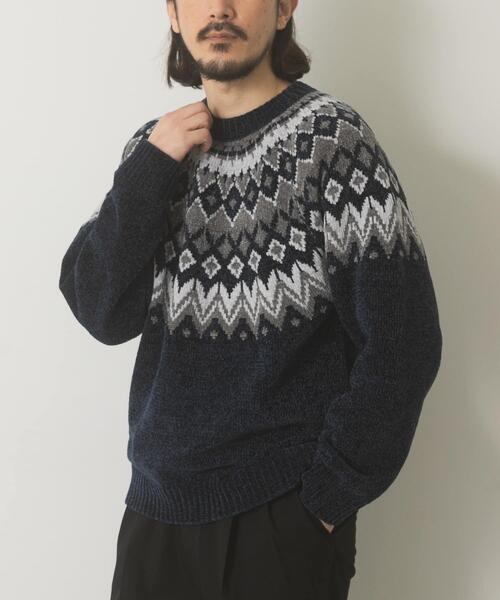 ITEMS URBANRESEARCH（アイテムズ アーバンリサーチ）の「真冬の正解 求心柄 モール ニット（ニット/セーター・メンズ・ホワイト/ネイビー/ブラック/グレー・LARGE/MEDIUM）」の19枚目の写真