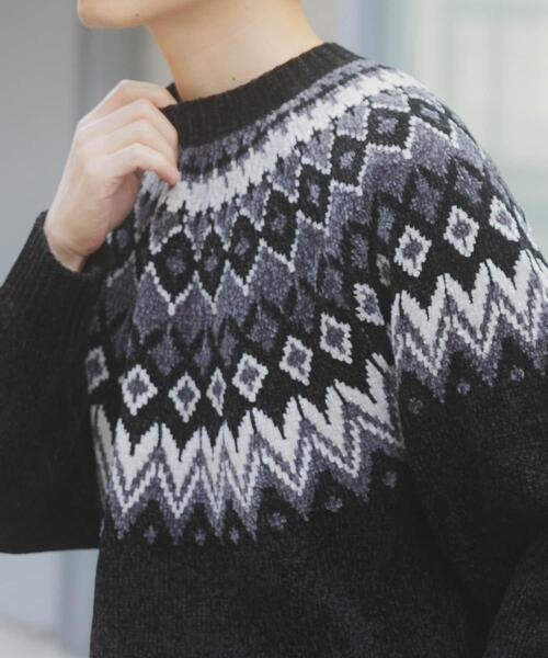 ITEMS URBANRESEARCH（アイテムズ アーバンリサーチ）の「真冬の正解 求心柄 モール ニット（ニット/セーター・メンズ・ホワイト/ネイビー/ブラック/グレー・LARGE/MEDIUM）」の9枚目の写真