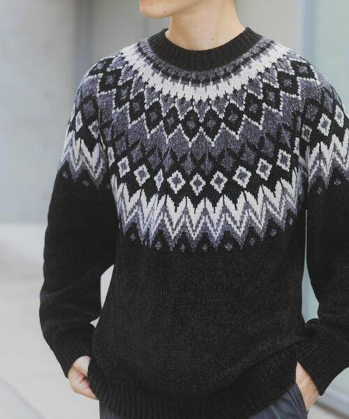 ITEMS URBANRESEARCH（アイテムズ アーバンリサーチ）の「真冬の正解 求心柄 モール ニット（ニット/セーター・メンズ・ホワイト/ネイビー/ブラック/グレー・LARGE/MEDIUM）」の10枚目の写真