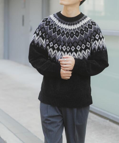 ITEMS URBANRESEARCH（アイテムズ アーバンリサーチ）の「真冬の正解 求心柄 モール ニット（ニット/セーター・メンズ・ホワイト/ネイビー/ブラック/グレー・LARGE/MEDIUM）」の12枚目の写真