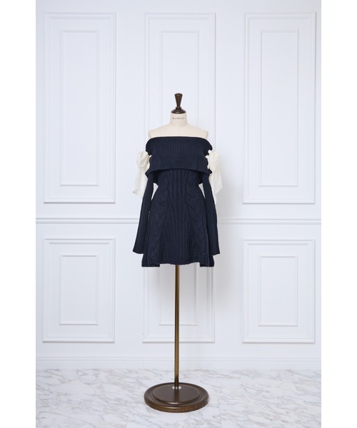 Ribbon Off-Shoulder Cable Knit Dress（ワンピース）｜MISTREASS