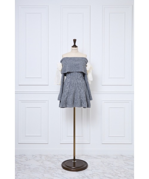 Ribbon Off-Shoulder Cable Knit Dress（ワンピース）｜MISTREASS