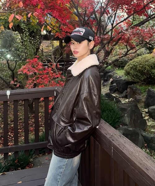 LADY VOLUME（レディーボリューム）の「SHEARING VINTAGE WASHED LEATHER PADDING JUMPER_BROWN（ダウンジャケット/コート・レディース・その他・FREE）」の6枚目の写真