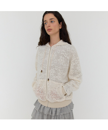 CATHY FLOWER LACE HOODIE ZIP-UP - CREAM