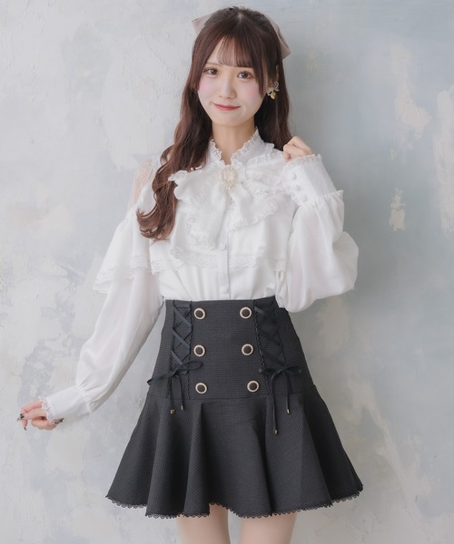 couture BY ROJITA(クチュールバイロジータ)の「レースアップツイードフレアスカート(スカート・レディース・ブラック/ピンク/マルチ・FREE)」の14枚目の写真