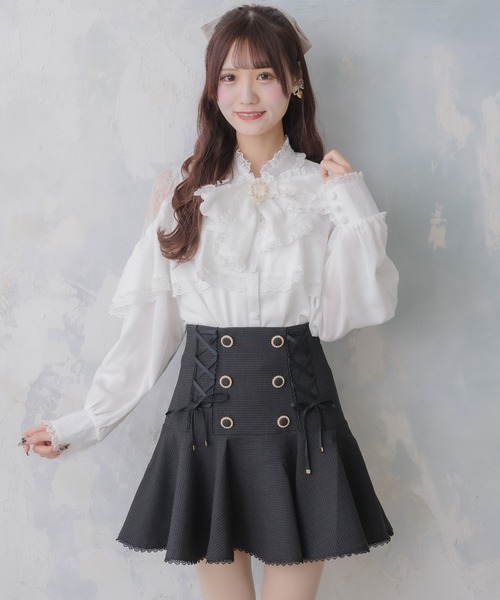couture BY ROJITA(クチュールバイロジータ)の「レースアップツイードフレアスカート(スカート・レディース・ブラック/ピンク/マルチ・FREE)」の15枚目の写真