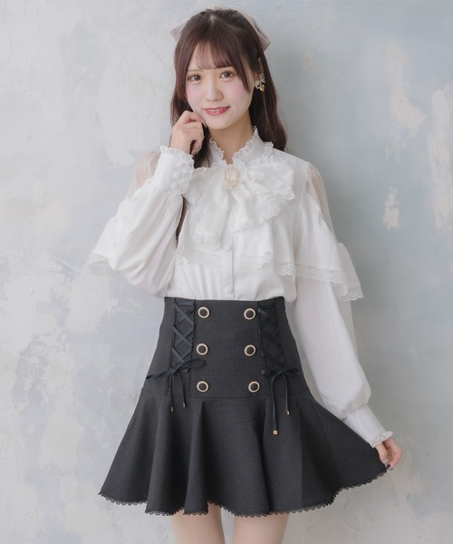 couture BY ROJITA(クチュールバイロジータ)の「レースアップツイードフレアスカート(スカート・レディース・ブラック/ピンク/マルチ・FREE)」の16枚目の写真
