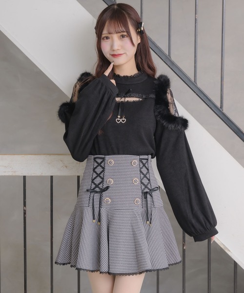 couture BY ROJITA(クチュールバイロジータ)の「レースアップツイードフレアスカート(スカート・レディース・ブラック/ピンク/マルチ・FREE)」の17枚目の写真