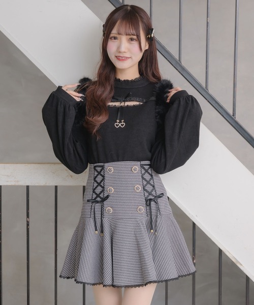 couture BY ROJITA(クチュールバイロジータ)の「レースアップツイードフレアスカート(スカート・レディース・ブラック/ピンク/マルチ・FREE)」の18枚目の写真