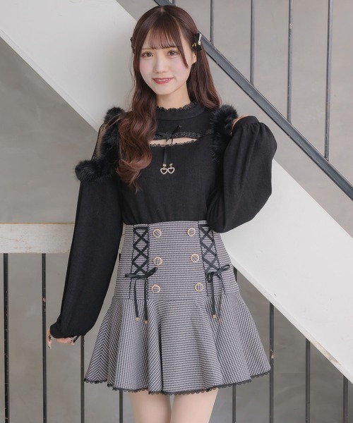 couture BY ROJITA(クチュールバイロジータ)の「レースアップツイードフレアスカート(スカート・レディース・ブラック/ピンク/マルチ・FREE)」の19枚目の写真