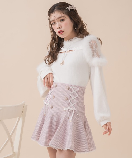 couture BY ROJITA(クチュールバイロジータ)の「レースアップツイードフレアスカート(スカート・レディース・ブラック/ピンク/マルチ・FREE)」の20枚目の写真