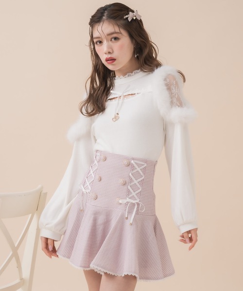 couture BY ROJITA(クチュールバイロジータ)の「レースアップツイードフレアスカート(スカート・レディース・ブラック/ピンク/マルチ・FREE)」の21枚目の写真