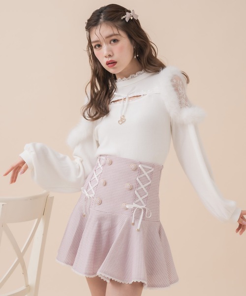 couture BY ROJITA(クチュールバイロジータ)の「レースアップツイードフレアスカート(スカート・レディース・ブラック/ピンク/マルチ・FREE)」の22枚目の写真