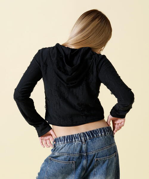 SIS（エスアイエス）の「SIS/エスアイエス/Damage Hoodie（パーカー・レディース・アイボリー/ブラック・F）」の4枚目の写真