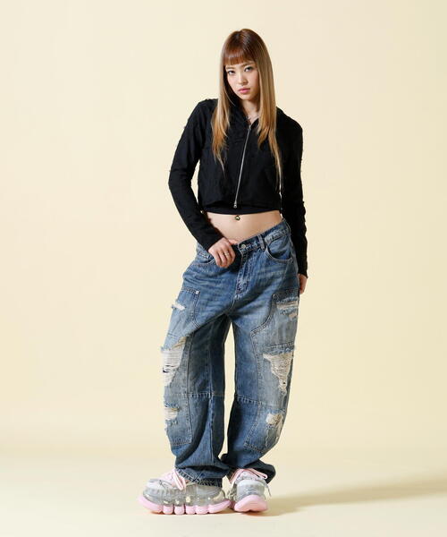 SIS（エスアイエス）の「SIS/エスアイエス/Damage Hoodie（パーカー・レディース・アイボリー/ブラック・F）」の5枚目の写真