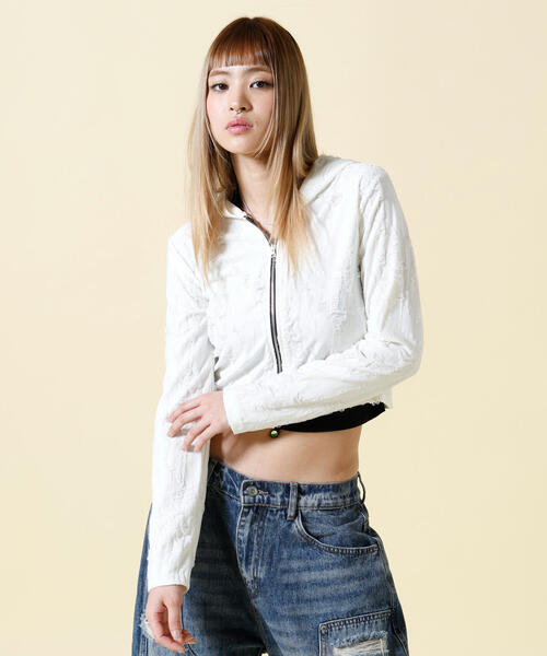 SIS（エスアイエス）の「SIS/エスアイエス/Damage Hoodie（パーカー・レディース・アイボリー/ブラック・F）」の2枚目の写真