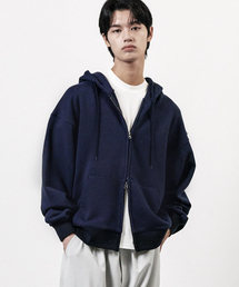 WHOLOVESART（フーラブズアート）の「セミクロップリラックスフードジップアップネイビー（パーカー）」