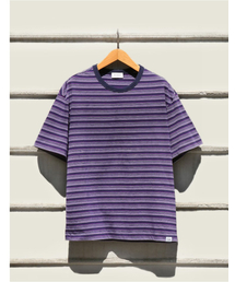 [HIS] マルチストライプ半袖Tシャツバイオレット