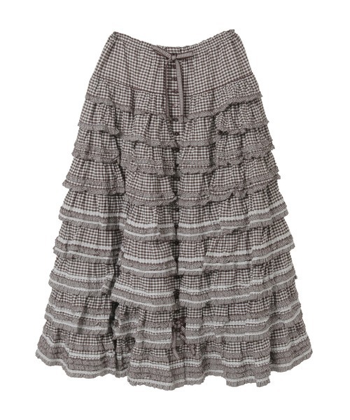 (小難)ピンクハウス　花柄豪華オリジナルチェックフリルスカート 希少 オールドピンクハウス パッチワークスカート 花柄 フラワー