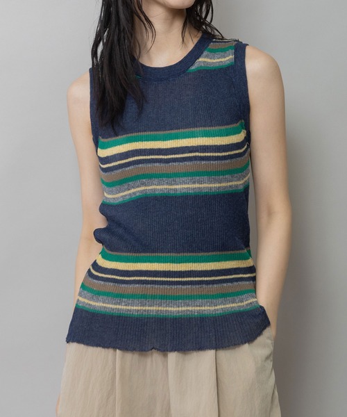 Munich(ミューニック)の「シアーリブニットタンクトップ(ニット/セーター・レディース・アイボリー/ネイビー系/アイボリー系/グレー/ブラック・FREE)」の5枚目の写真