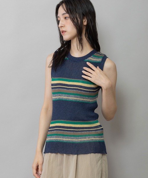 Munich(ミューニック)の「シアーリブニットタンクトップ(ニット/セーター・レディース・アイボリー/ネイビー系/アイボリー系/グレー/ブラック・FREE)」の6枚目の写真