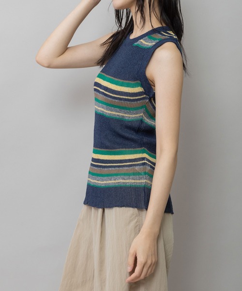 Munich(ミューニック)の「シアーリブニットタンクトップ(ニット/セーター・レディース・アイボリー/ネイビー系/アイボリー系/グレー/ブラック・FREE)」の7枚目の写真