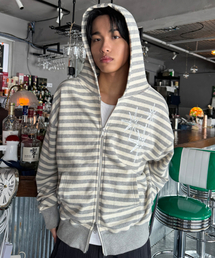 UNTITLED SEOUL（アンタイトル ソウル）の「アンタイトル ステリナイト ストライプ フードジップアップ メランジホワイト（パーカー）」