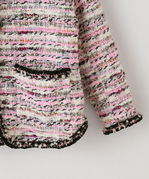 IENA（イエナ）の「leur logette/ルールロジェット tweed jacket ジャケット 2382（ノーカラージャケット・レディース・バーガンディー/パープル系その他/ブラック・FREE）」の5枚目の写真