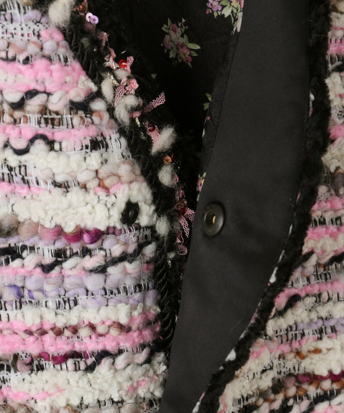 IENA（イエナ）の「leur logette/ルールロジェット tweed jacket ジャケット 2382（ノーカラージャケット・レディース・バーガンディー/パープル系その他/ブラック・FREE）」の6枚目の写真