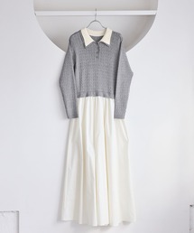 VIS（ビス）の「ダブルカラーポロニットドッキングワンピース（ワンピース）」