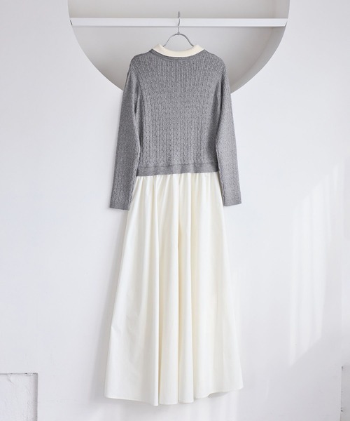 VIS（ビス）の「ダブルカラーポロニットドッキングワンピース（ワンピース・レディース・ライトグレー/ネイビー・FREE）」の5枚目の写真