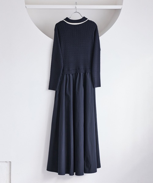 VIS（ビス）の「ダブルカラーポロニットドッキングワンピース（ワンピース・レディース・ライトグレー/ネイビー・FREE）」の6枚目の写真