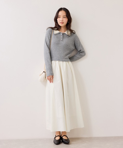 VIS（ビス）の「ダブルカラーポロニットドッキングワンピース（ワンピース・レディース・ライトグレー/ネイビー・FREE）」の10枚目の写真