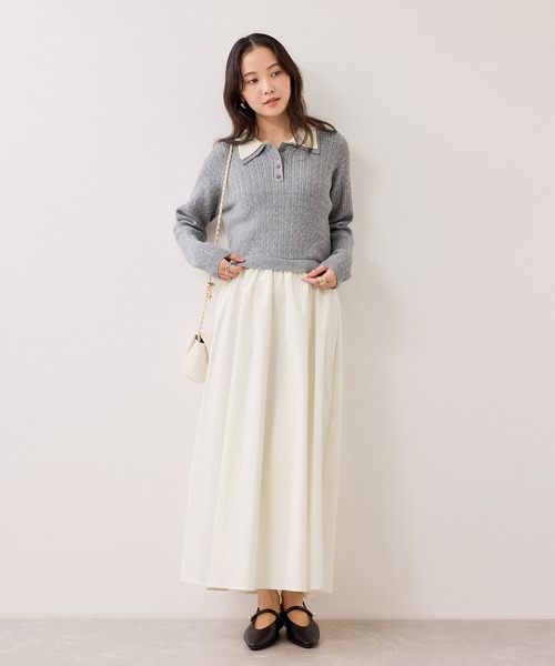 VIS（ビス）の「ダブルカラーポロニットドッキングワンピース（ワンピース・レディース・ライトグレー/ネイビー・FREE）」の12枚目の写真