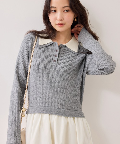 VIS（ビス）の「ダブルカラーポロニットドッキングワンピース（ワンピース・レディース・ライトグレー/ネイビー・FREE）」の14枚目の写真