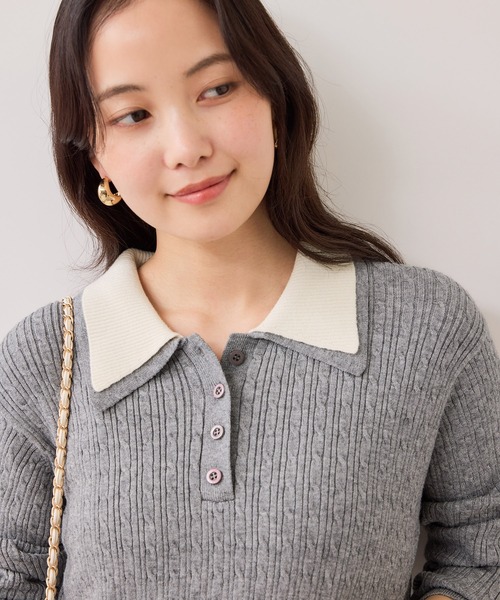 VIS（ビス）の「ダブルカラーポロニットドッキングワンピース（ワンピース・レディース・ライトグレー/ネイビー・FREE）」の15枚目の写真