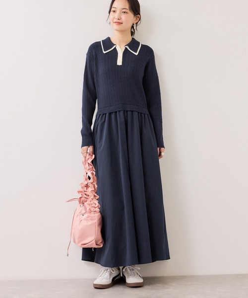 VIS（ビス）の「ダブルカラーポロニットドッキングワンピース（ワンピース・レディース・ライトグレー/ネイビー・FREE）」の19枚目の写真