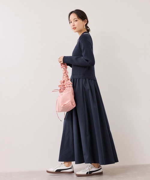 VIS（ビス）の「ダブルカラーポロニットドッキングワンピース（ワンピース・レディース・ライトグレー/ネイビー・FREE）」の20枚目の写真