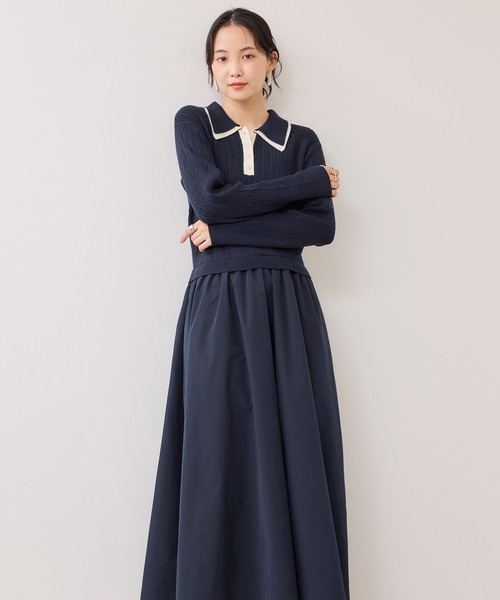 VIS（ビス）の「ダブルカラーポロニットドッキングワンピース（ワンピース・レディース・ライトグレー/ネイビー・FREE）」の21枚目の写真