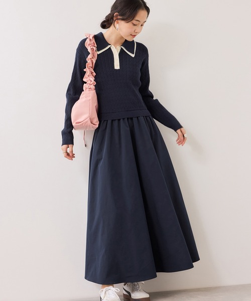 VIS（ビス）の「ダブルカラーポロニットドッキングワンピース（ワンピース・レディース・ライトグレー/ネイビー・FREE）」の18枚目の写真