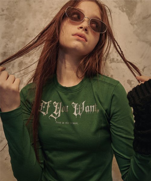 IFYOUWANT(イフユーウォント)の「Glitter LOGO longsleeves green(Tシャツ/カットソー・レディース・その他・ONE SIZE)」の1枚目の写真