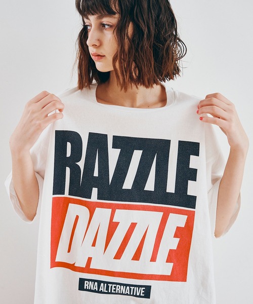 RNA(アールエヌエー)の「M2636 BIG BOXロゴBIG T(Tシャツ/カットソー・レディース・スミクロ/ピンク/ホワイト/グリーン・MEDIUM)」の2枚目の写真