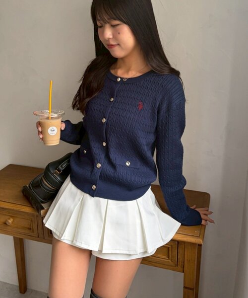 U.S. POLO ASSN.(ユーエスポロアッスン)の「【U.S. POLO ASSN. ×RMAF】ケーブルカーディガン(ニット/セーター・レディース・グレー/オフホワイト/ボルドー/イエロー/ネイビー・FREE)」の18枚目の写真