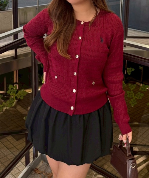 U.S. POLO ASSN.(ユーエスポロアッスン)の「【U.S. POLO ASSN. ×RMAF】ケーブルカーディガン(ニット/セーター・レディース・グレー/オフホワイト/ボルドー/イエロー/ネイビー・FREE)」の5枚目の写真